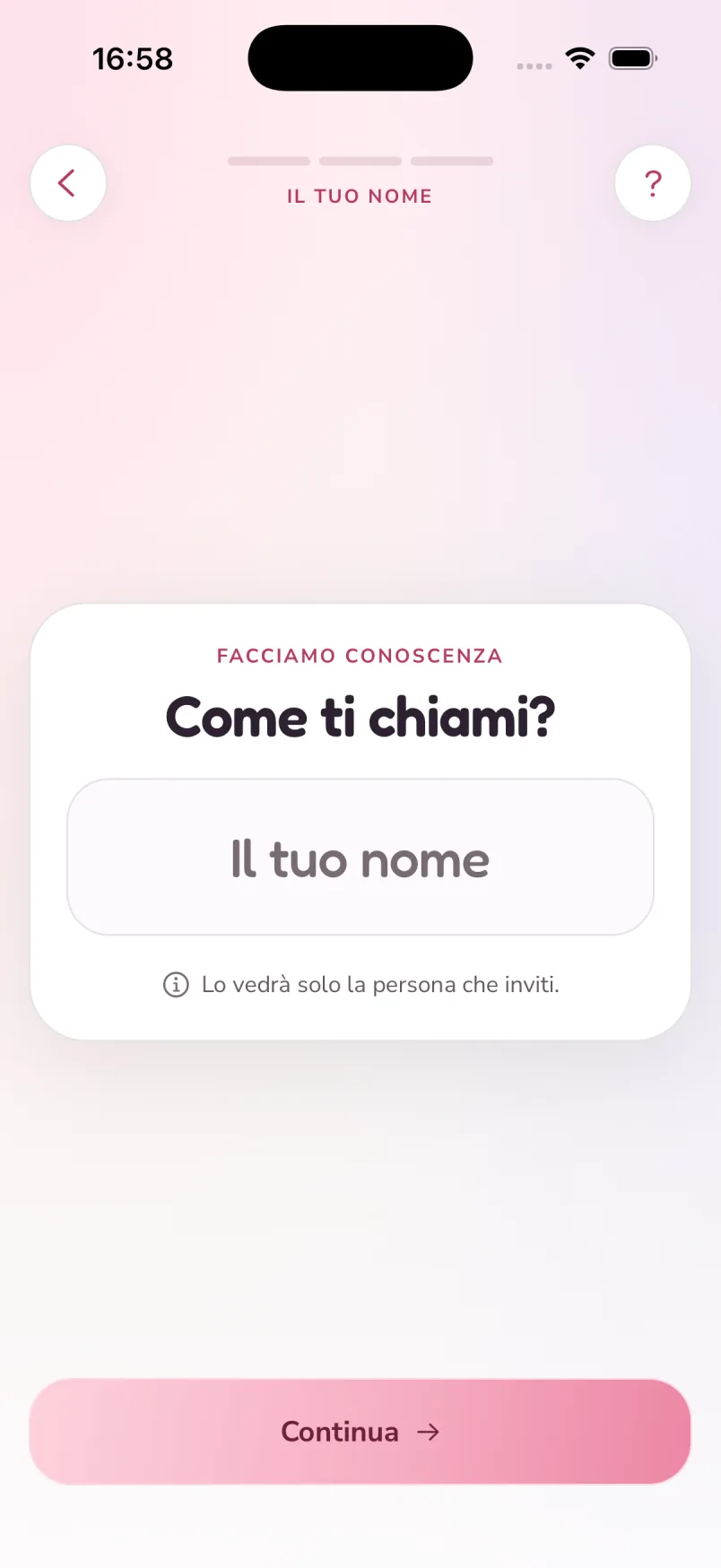 Duonook screenshot: the first step, choosing your name.